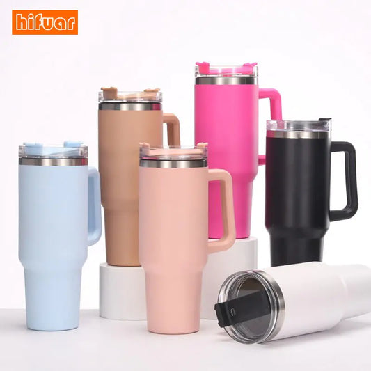 Stainless Steel Insulated Coffee Tumbler with Handle and Straw