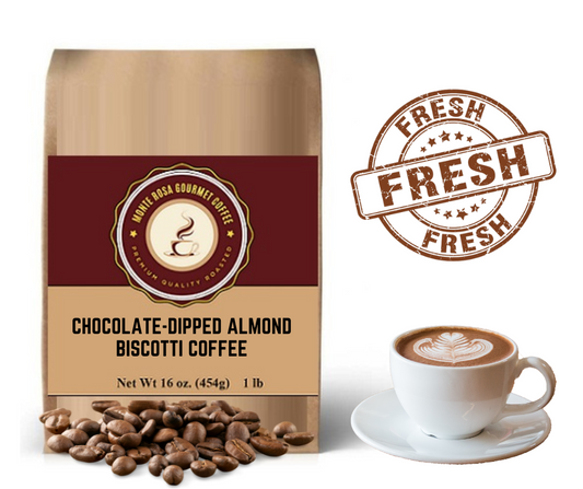 Monte Rosa Gourmet Coffee: Chocolate-Dipped Almond Biscotti Flavored